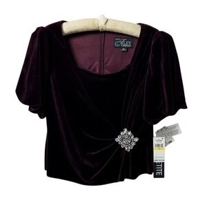 Alex Evenings Women's Red Wine Velvet Blouse Embellished Size M Petites NEW